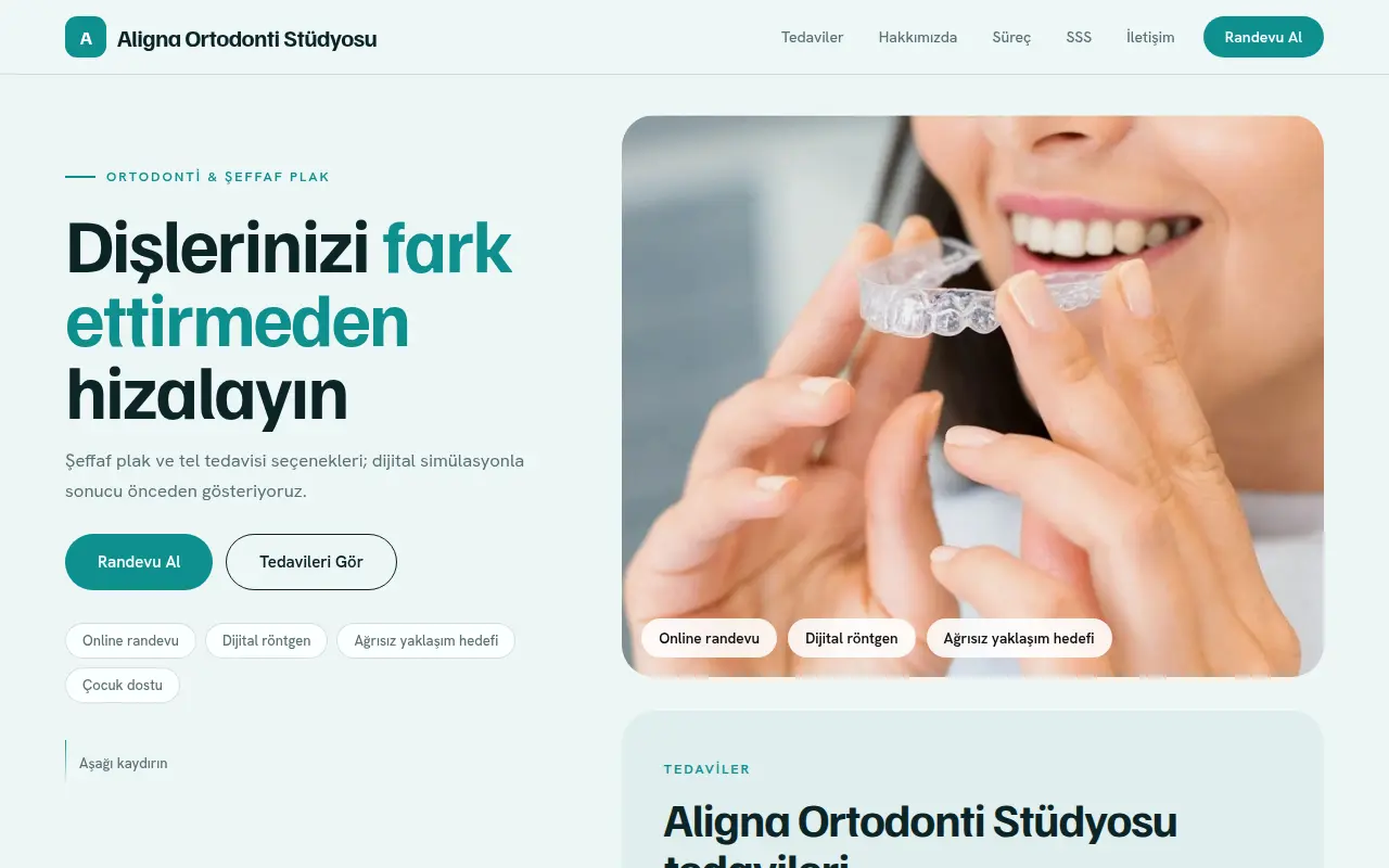Modern Diş Kliniği Web Sitesi — Aligna Ortodonti Stüdyosu